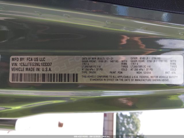 2022 JEEP GLADIATOR 1C6JJTEG3NL103337 Photo 8