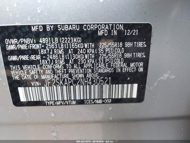 JF2SKAPC2NH430521 Subaru na u5