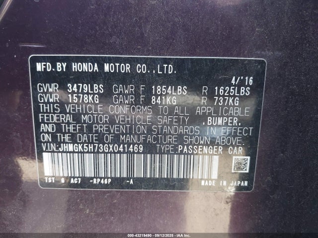 JHMGK5H73GX041469 Honda l15b1