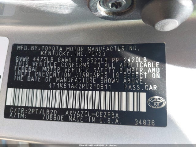 4T1K61AK2RU210811 Toyota a25a-fks