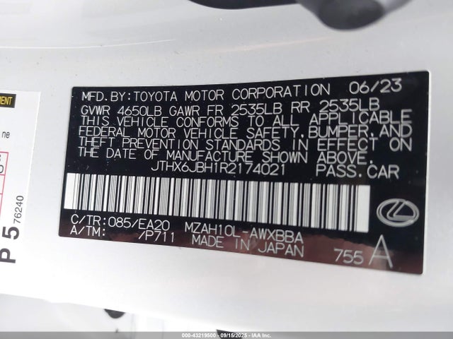 JTHX6JBH1R2174021 Lexus m20a-fxs, 3nm