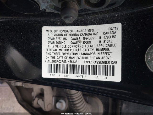 Honda k20c2 2018 2HGFC2F59JH561361 Image 9