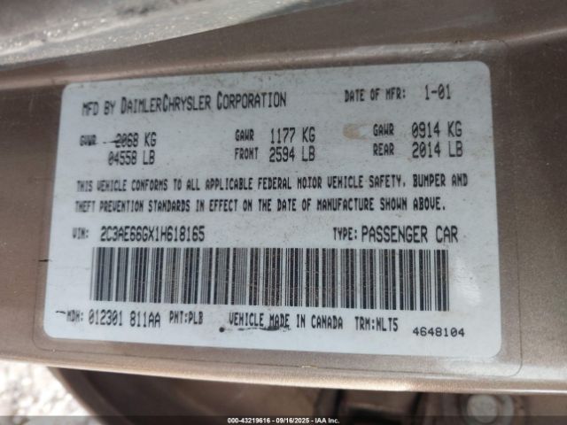 2001 CHRYSLER 300M 2C3AE66GX1H618165 Photo 8