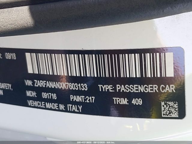 2019 ALFA ROMEO GIULIA ZARFANANXK7603133 Photo 8