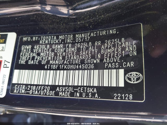 Toyota 2ar-fe 2017 4T1BF1FK0HU445036 Image 9