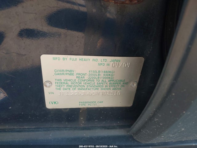 Продаж на аукціоні авто 2005 Subaru Forester 2.5x, vin: JF1SG63665H702510, номер лоту: 43219703