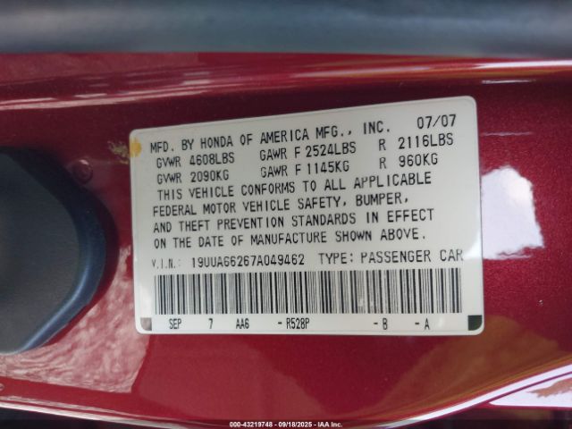 2007 ACURA TL 19UUA66267A049462 Photo 8