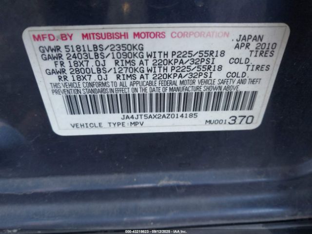 2010 MITSUBISHI OUTLANDER JA4JT5AX2AZ014185 Photo 8