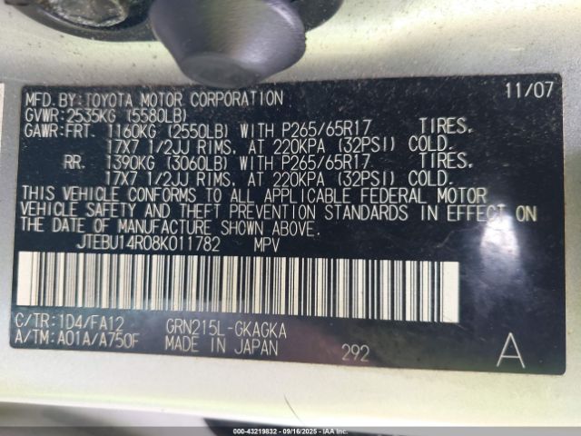 2008 TOYOTA 4RUNNER JTEBU14R08K011782 Photo 8