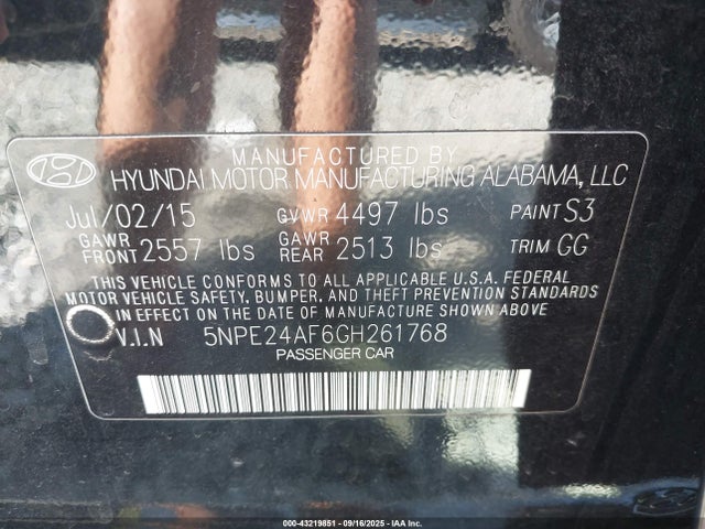 5NPE24AF6GH261768 Hyundai dohc gdi theta-ii