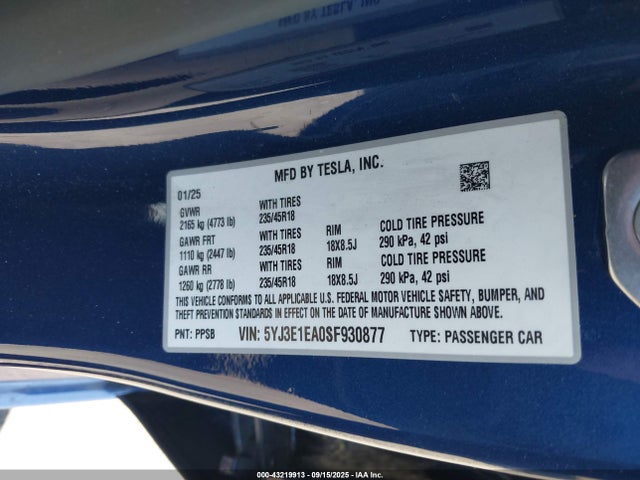 2025 TESLA MODEL 3 5YJ3E1EA0SF930877 Photo 8