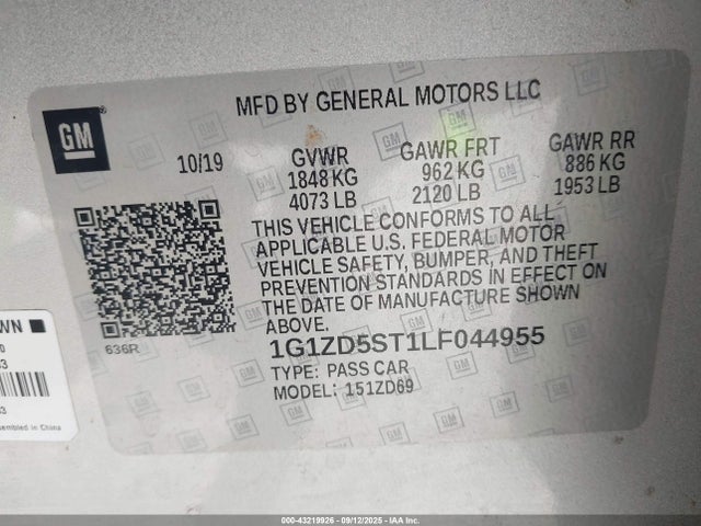 1G1ZD5ST1LF044955 Chevrolet lfv - direct injection, variable valve timing, gen 1