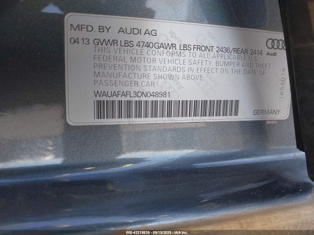 2013 AUDI A4 WAUAFAFL3DN048981 Photo 8