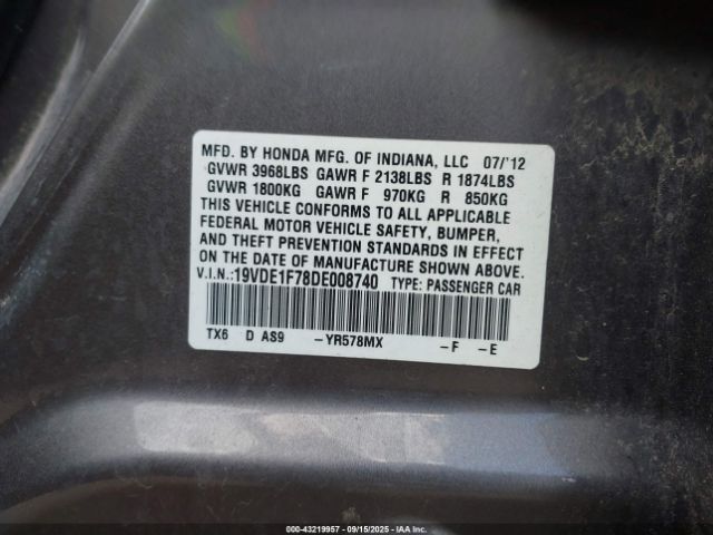 2013 ACURA ILX 19VDE1F78DE008740 Photo 8