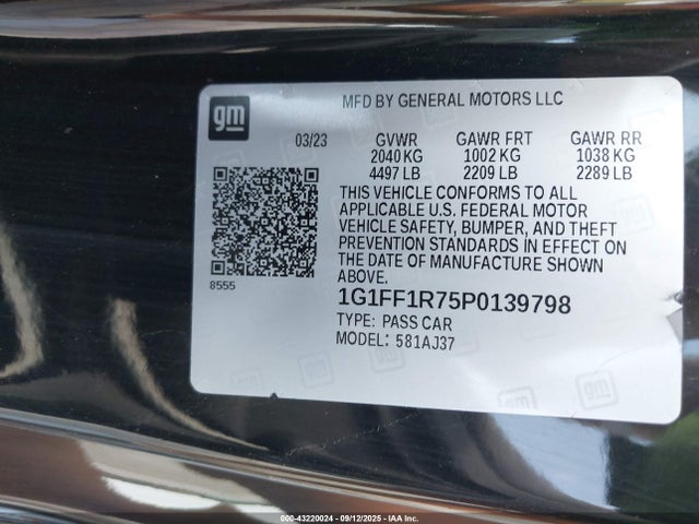 Chevrolet lt1 2023 1G1FF1R75P0139798 Image 9