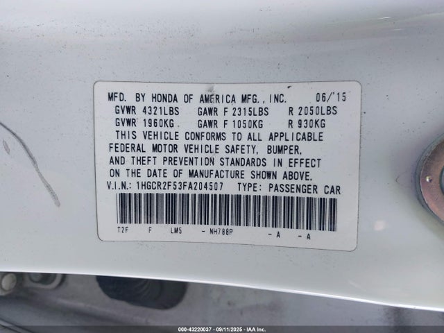 1HGCR2F53FA204507 Honda k24w1