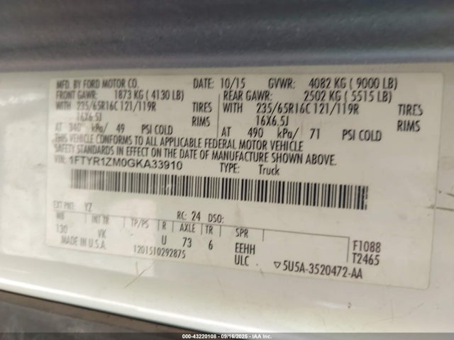 1FTYR1ZM0GKA33910 Ford 2016
