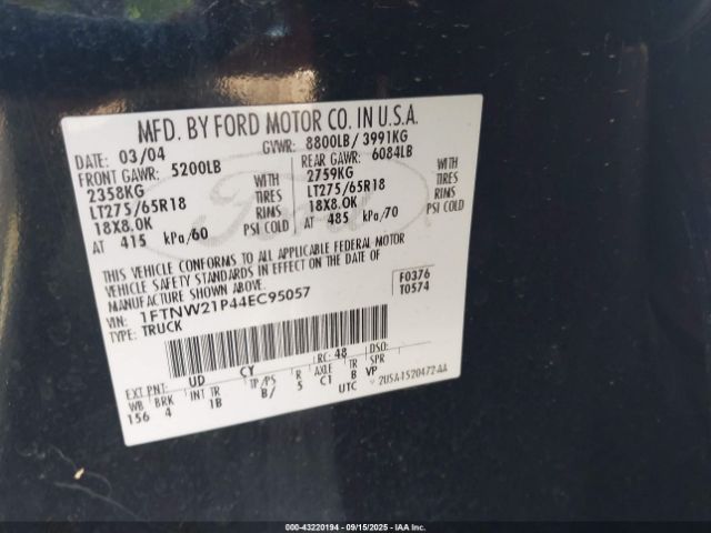 2004 FORD F-250 1FTNW21P44EC95057 Photo 8