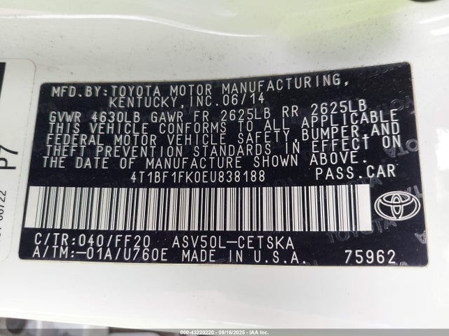 Toyota 2ar-fe 2014 4T1BF1FK0EU838188 Image 9