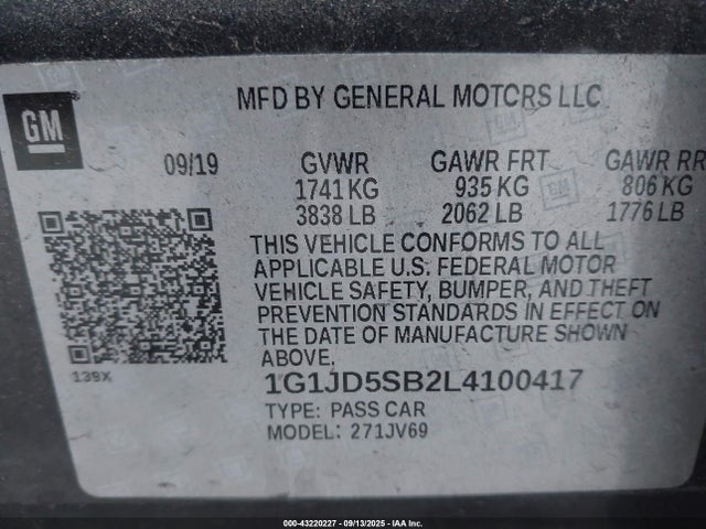 Chevrolet luv - mfi, variable valve timing, alum, e85 max 2020 1G1JD5SB2L4100417 Image 9