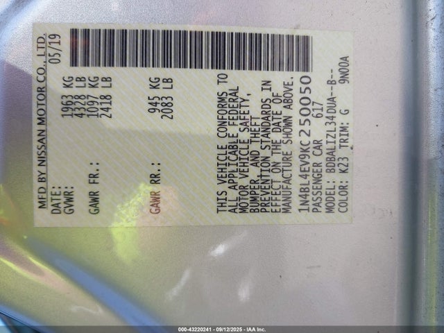 Nissan Altima 2019 1N4BL4EV9KC250050 Image 9