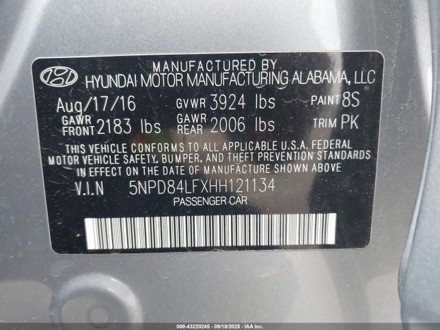 5NPD84LFXHH121134 Hyundai Elantra