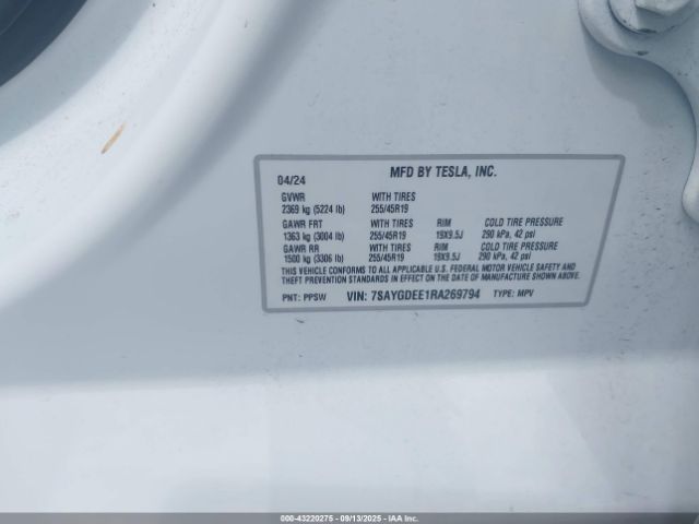 2024 TESLA MODEL Y 7SAYGDEE1RA269794 Photo 8