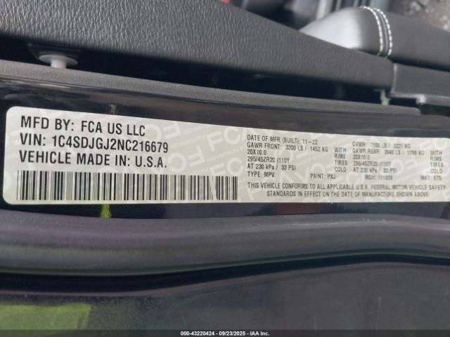 2022 DODGE DURANGO 1C4SDJGJ2NC216679 Photo 8