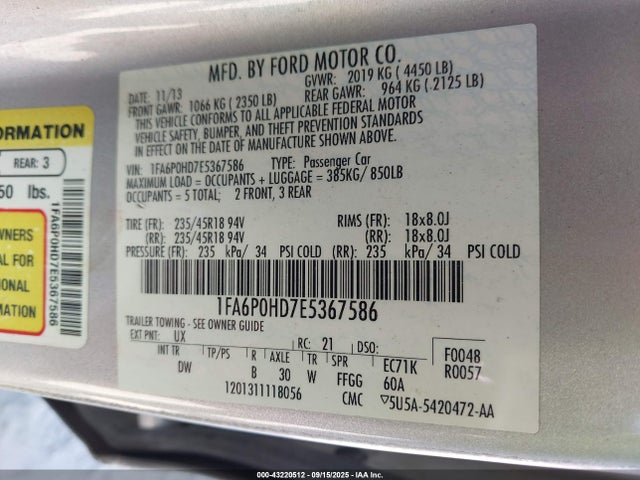 Ford 2014 2014 1FA6P0HD7E5367586 Image 9