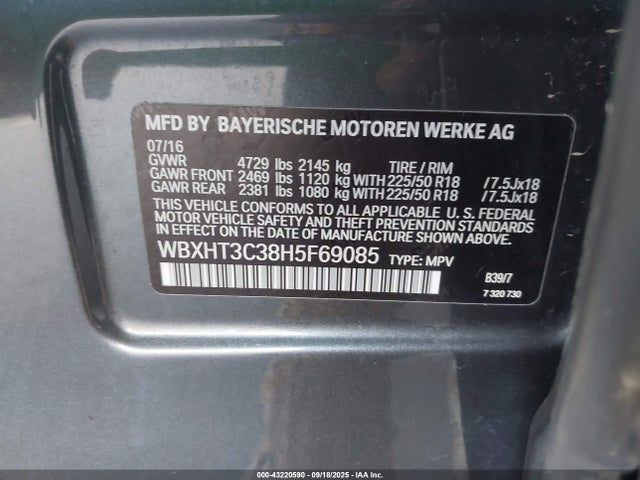 WBXHT3C38H5F69085 BMW 2017