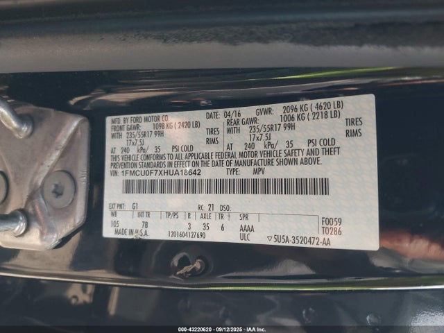 1FMCU0F7XHUA18642 Ford 2.5l i-vct