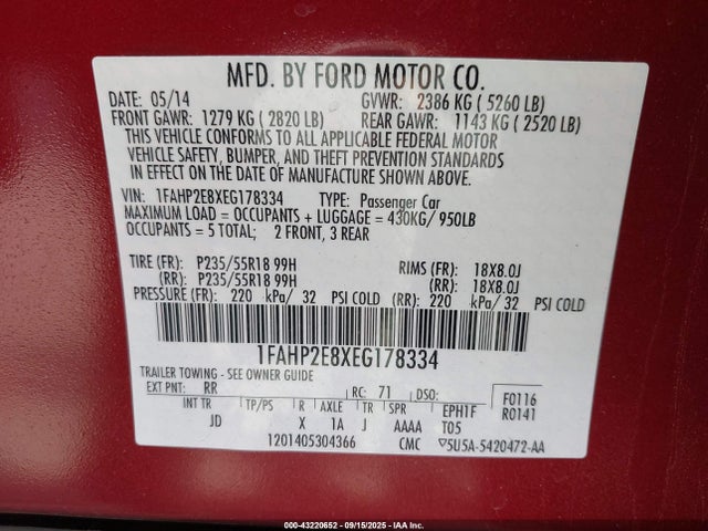 Ford Taurus 2014 1FAHP2E8XEG178334 Image 9
