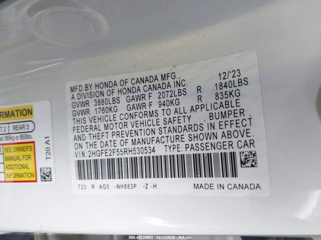Honda k20c2 2024 2HGFE2F55RH530534 Image 9