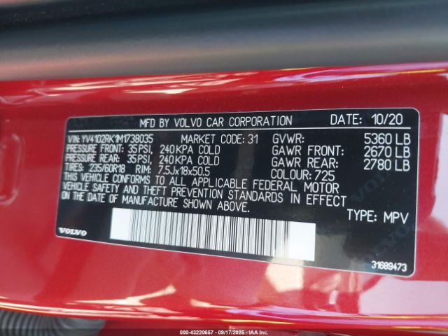 2021 VOLVO XC60 YV4102RK1M1738035 Photo 8