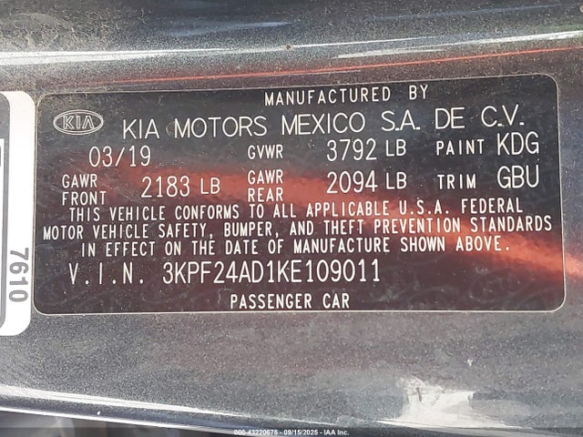 3KPF24AD1KE109011 KIA mpi nu