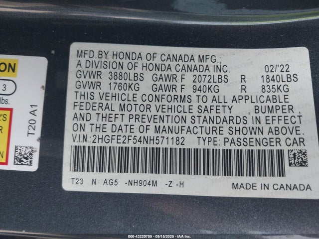 Honda k20c2 2022 2HGFE2F54NH571182 Image 27