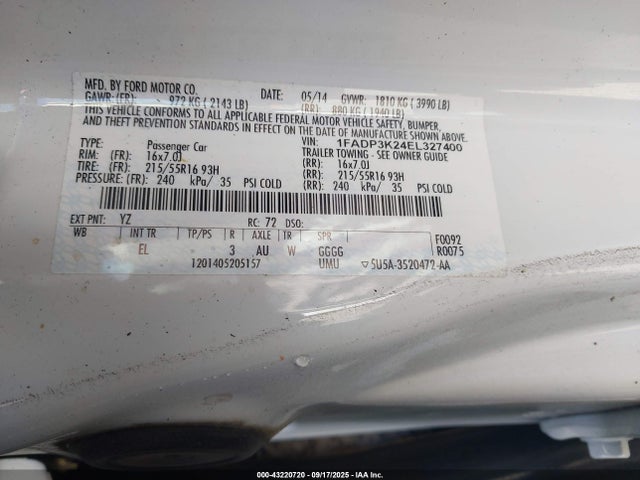 Продажа на аукционе авто 2014 Ford Focus Se, vin: 1FADP3K24EL327400, номер лота: 43220720