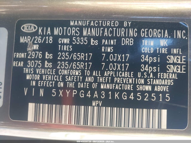 5XYPG4A31KG452515 KIA gdi theta-ii