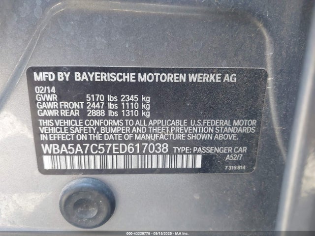 WBA5A7C57ED617038 BMW 2014