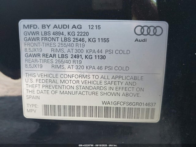 WA1GFCFS6GR014637 Audi 2.0t