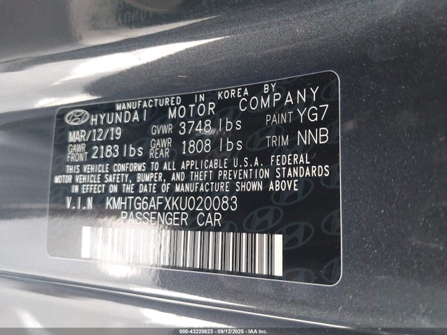 KMHTG6AFXKU020083 Hyundai mpi nu