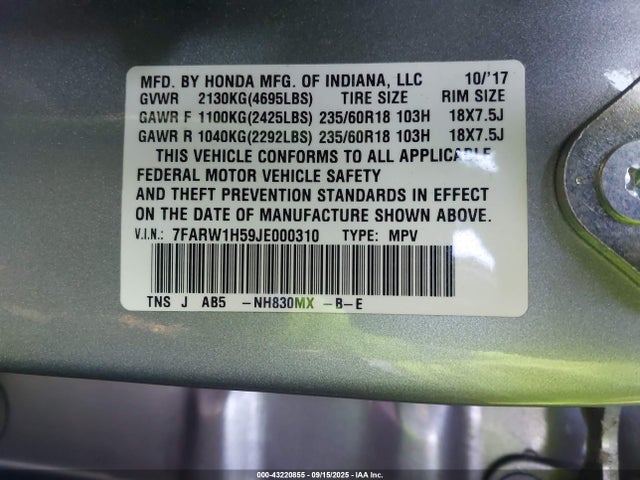 7FARW1H59JE000310 Honda l15be