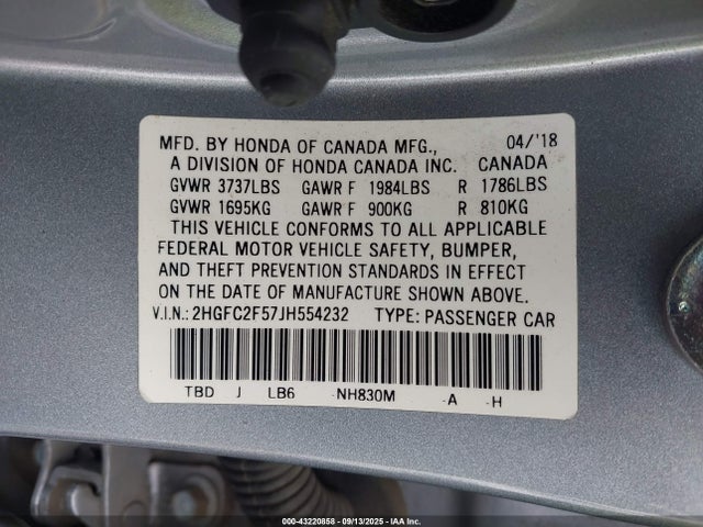 Honda k20c2 2018 2HGFC2F57JH554232 Image 9