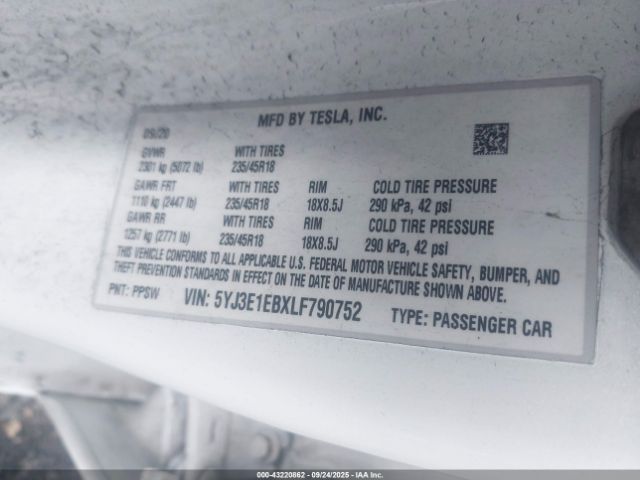 2020 TESLA MODEL 3 5YJ3E1EBXLF790752 Photo 8