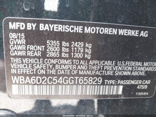 2016 BMW 640I GRAN COUPE WBA6D2C54GGT65829 Photo 8