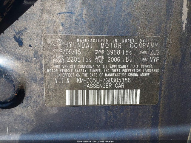 KMHD35LH7GU305386 Hyundai dohc gdi nu