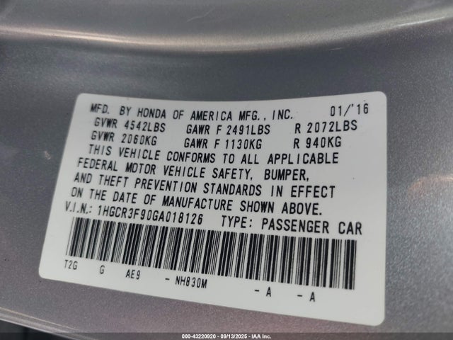 1HGCR3F90GA018126 Honda j35y1