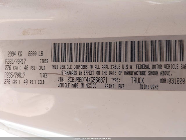 3C6JR6DT4KG560871 RAM 2019
