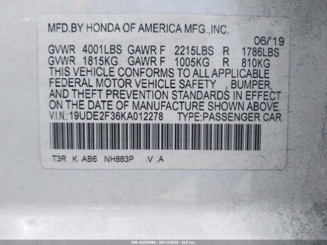 2019 ACURA ILX 19UDE2F36KA012278 Photo 8