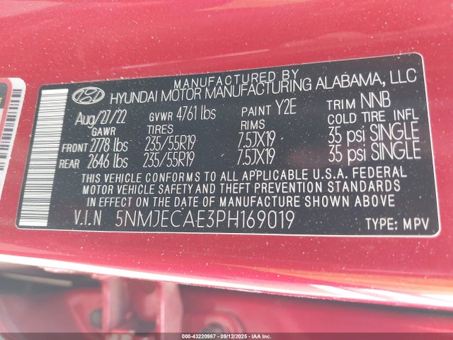 Hyundai gdi theta iii 2023 5NMJECAE3PH169019 Image 9